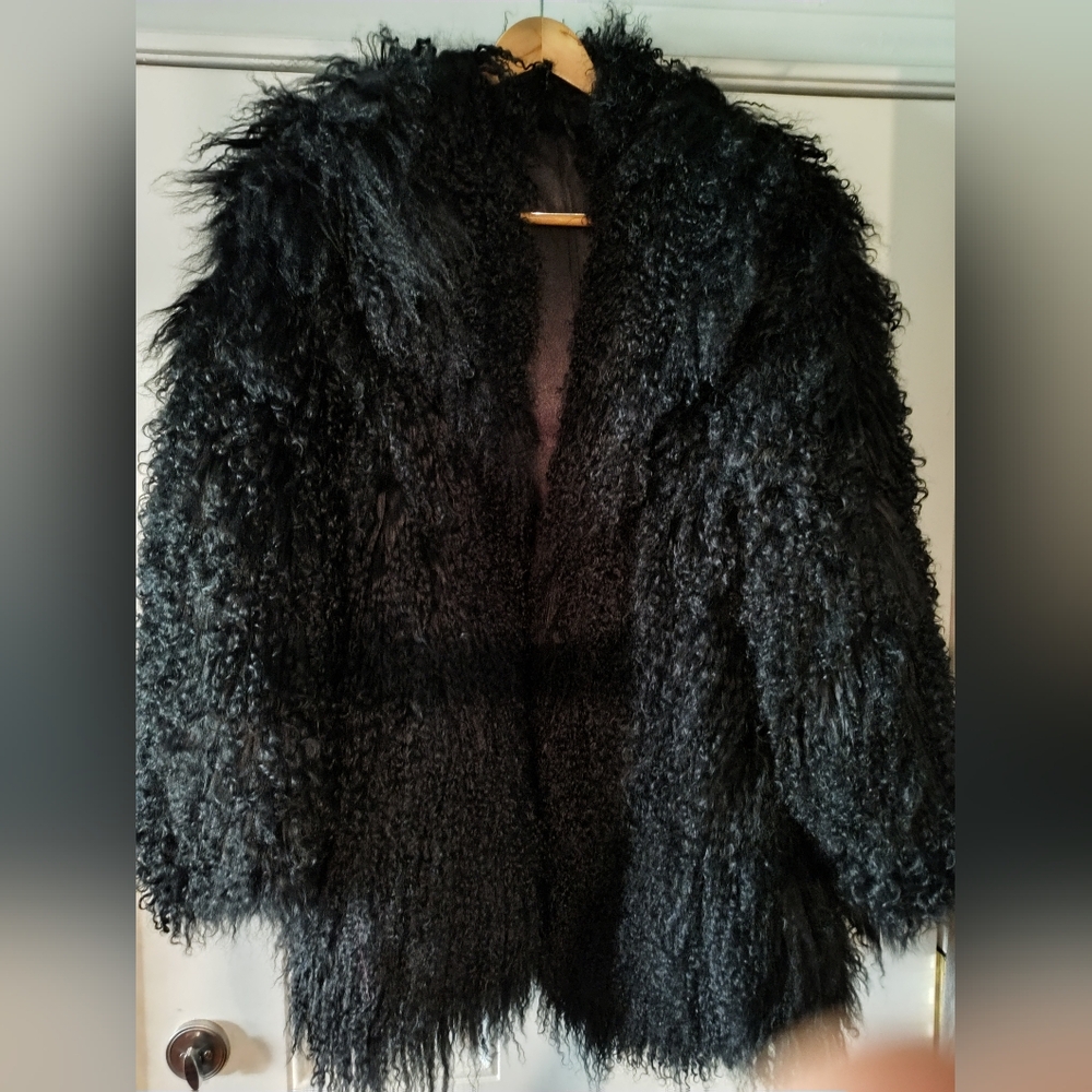 Women's Black Mongolian fur coat